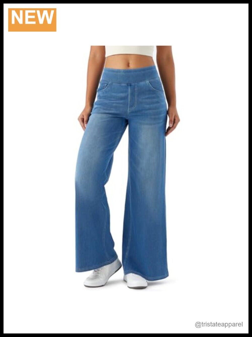 High Waisted Wide Leg Pull On Stretch Denim Jeans for Women